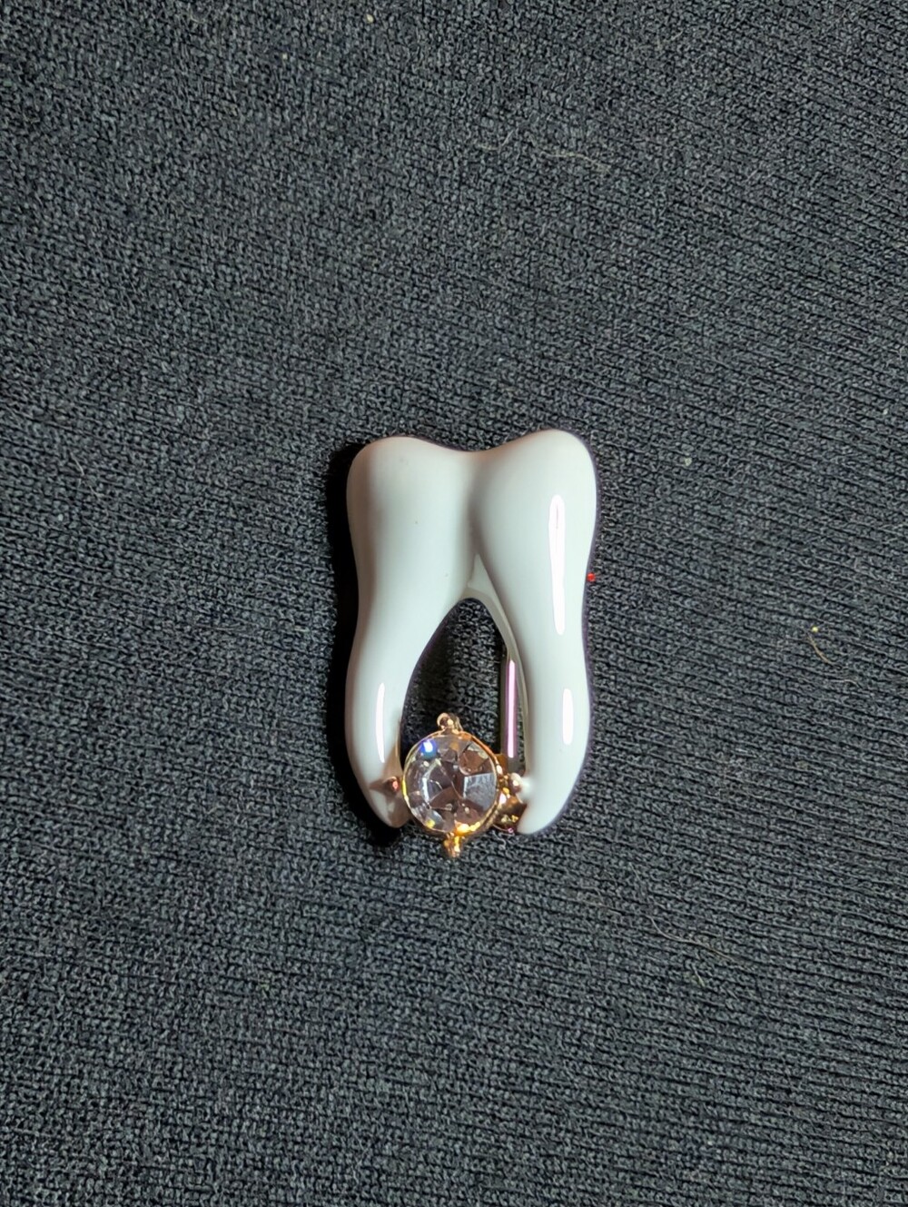 White Tooth-Shaped Pendant with Clear Crystal Accent